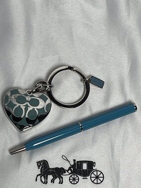 Coach Silver Heart Keyring with White Inset